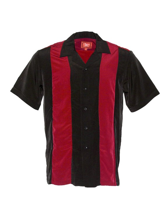 Men's Retro Classic Two Tone Guayareba Bowling Shirt Red Black M