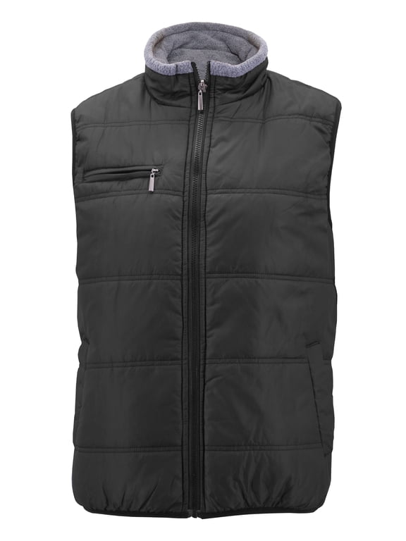 Men's Reversible Sherpa Fleece Lined Zipper Quilted Puffer Utility Vest (Black - S)