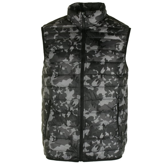Maximos Men's Sleeveless Zip Up Front Pocket Mock Neck Puffy Vest Black Camo XL