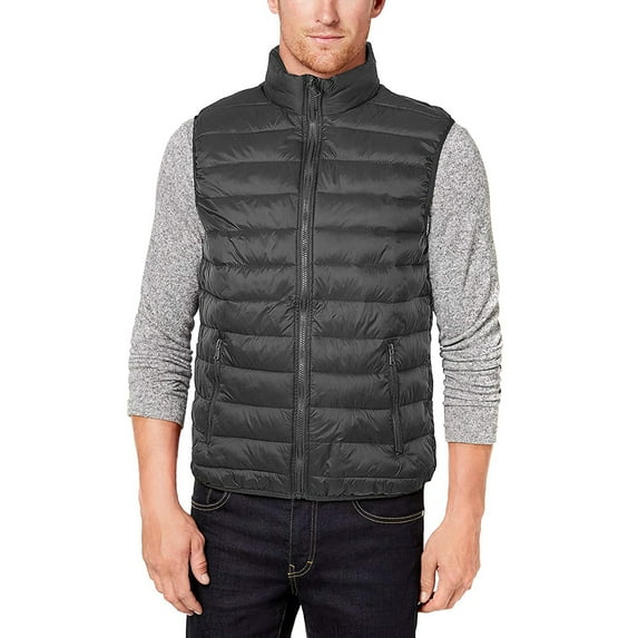 Maximos Men's Sleeveless Zip Up Front Pocket Mock Neck Puffy Vest Grey L
