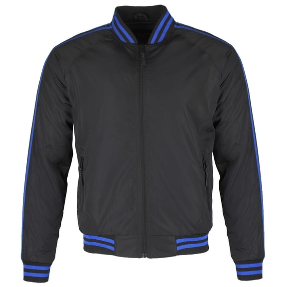 Maximos Men's Tony Stripe Trim Zip Up Bomber Jacket Black Blue M