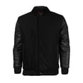 thumbnail image 1 of Maximos Mens Varsity Baseball Letterman Vintage Button Down Jacket Black/Black Large, 1 of 3