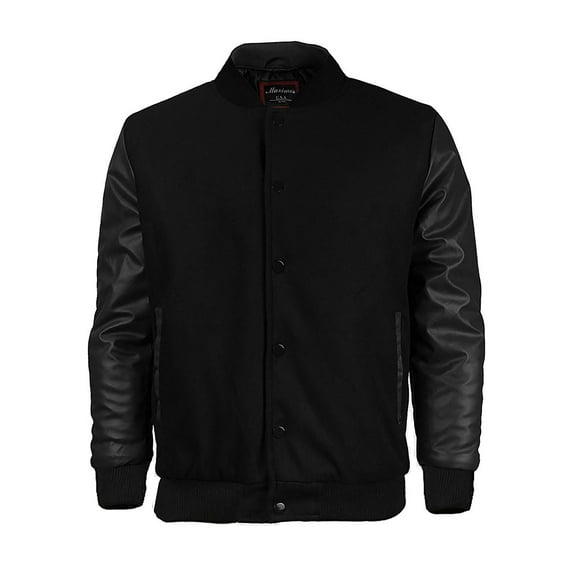 Maximos Mens Varsity Baseball Letterman Vintage Button Down Jacket Black/Black Large