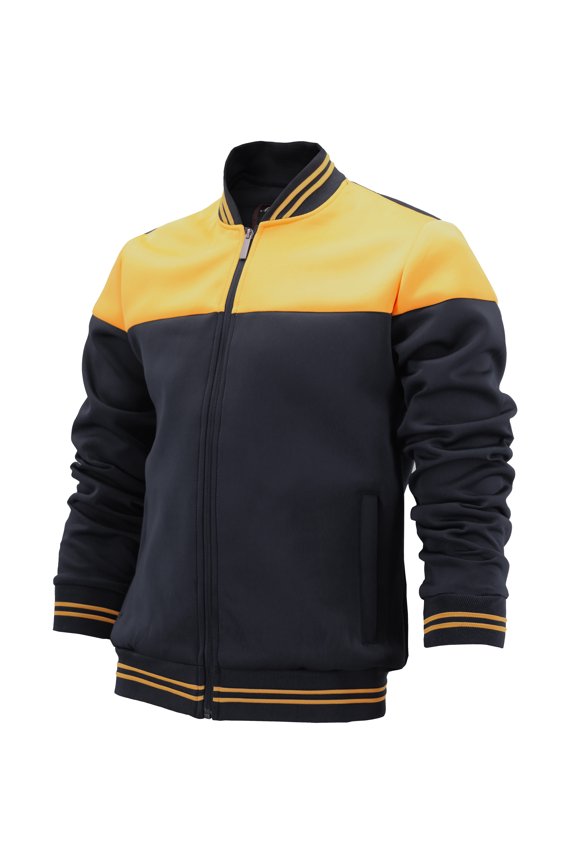 Men's Stylish Lightweight Multi Pocket Mesh Track Bomber Jacket (BEE-14 Yellow/Black, XL)