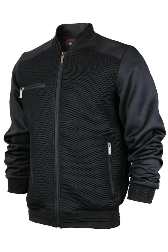 Men's Stylish Lightweight Multi Pocket Mesh Track Bomber Jacket (BEE-3 Black/Black, S)