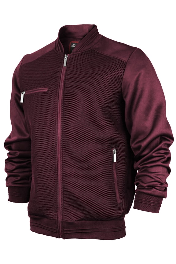 Men's Stylish Lightweight Multi Pocket Mesh Track Bomber Jacket (BEE-3 Burgundy, L)