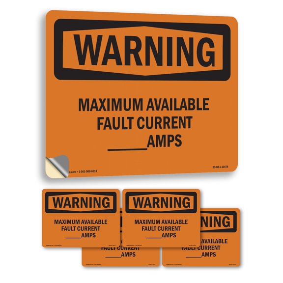 Maximum Available Fault Current____Amps OSHA WARNING Vinyl Decal Label 5 Inch x 3.5 Inch - 5 Pack