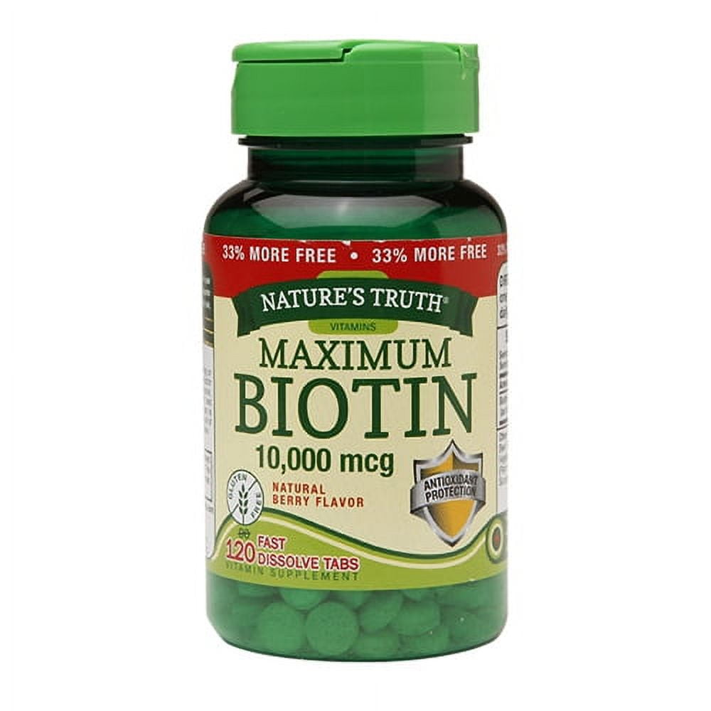 Maximum Biotin 10000 mg Fast Dissolve Tablets Berry Flavor By Natures Truth, 120 Ea, 2 Pack