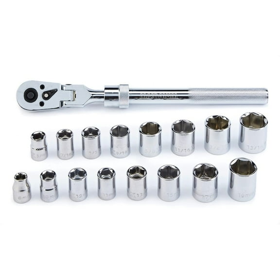 17-Piece 3/8 in. Drive CRV Nickel-Chrome Plating Flexhead Extendable Ratchet Socket Set