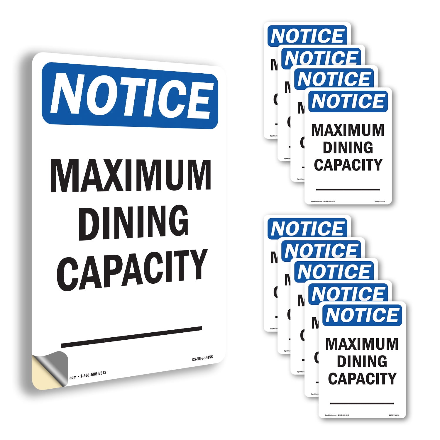 Maximum Dining Capacity ____ OSHA Notice Vinyl Decal Label 10 Inch x 7 ...