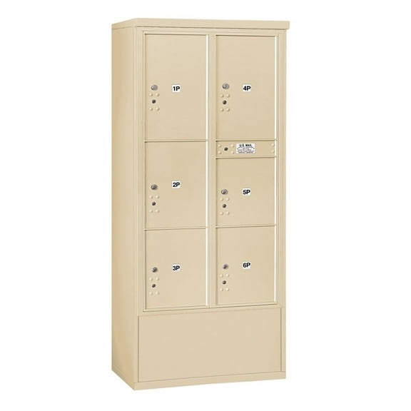 Maximum Height Free-Standing 4C Horizontal Parcel Locker with 6 Parcel Lockers in Sandstone with USPS Access