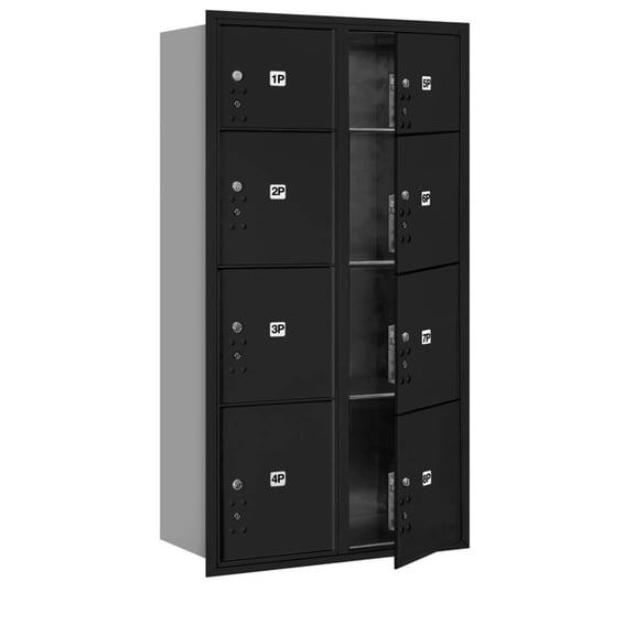 Maximum Height Recessed Mounted 4C Horizontal Parcel Locker with 8 Parcel Lockers in Black with USPS Access - Front Loading