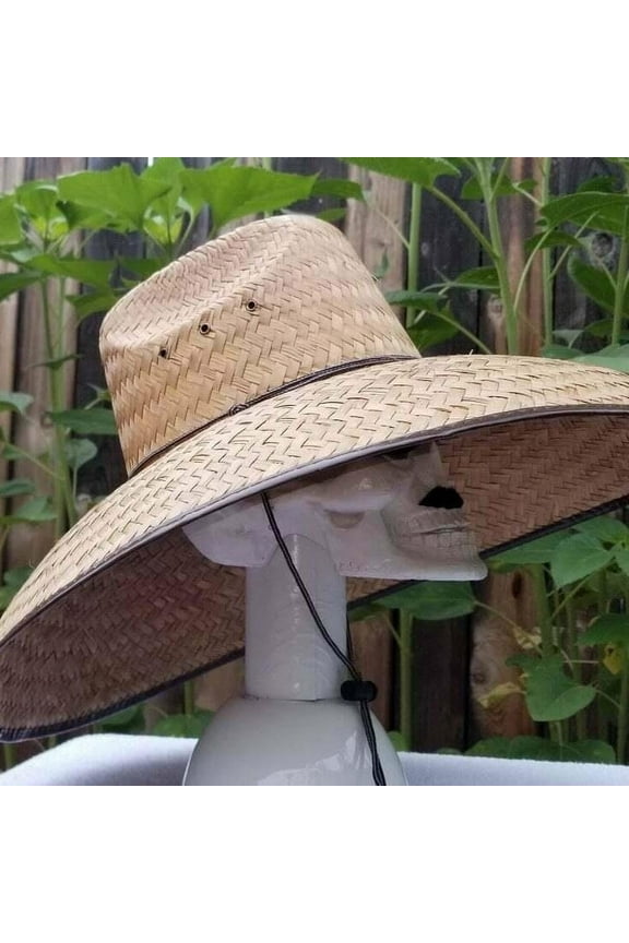 Jumbo Brown Natural Straw Hat, Adjustable Chin Strap, Handmade in Mexico, Adult M/L Size, 20" x 20" Brim, 7", One Size Fits Most