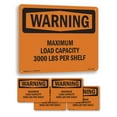thumbnail image 1 of Maximum Load Capacity 3000 Lbs Per Shelf OSHA WARNING Rigid Plastic Sign 18 Inch x 12 Inch - 5 Pack, 1 of 8
