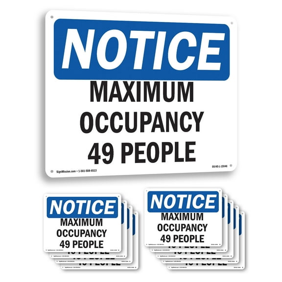 Maximum Occupancy 49 People OSHA Notice Aluminum Sign 14 Inch x 10 Inch - 10 Pack