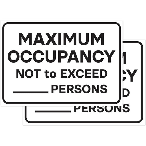 Maximum Occupancy Signs, Self Adhesive Vinyl Stickers, White, 7" x 10" (Pack of 2)