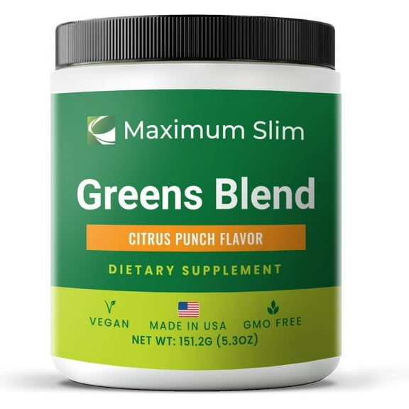 Maximum Slim Greens Blend, Citrus Fruit Punch, Super Greens Powder Smoothie Mix with Organic Spirulina, Chlorella, Beet Root Powder, Digestive Enzymes & Probiotics, 28 Servings.