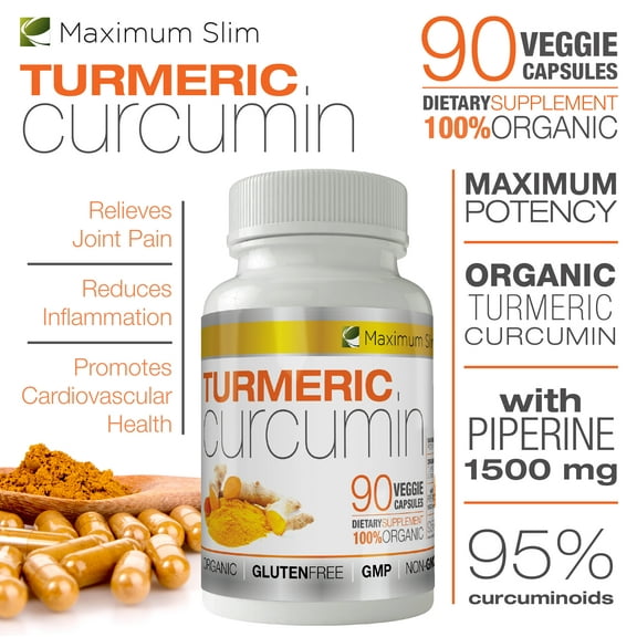 Maximum Slim Turmeric Curcumin with Piperine 1500mg, 90 Count