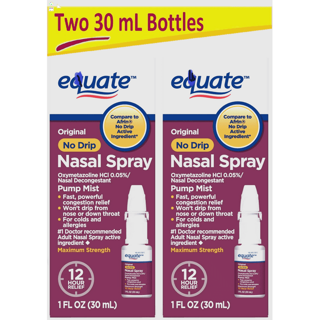 Maximum Strength, 12 Hour Nasal Congestion Relief Pump Mist Spray 2 x30