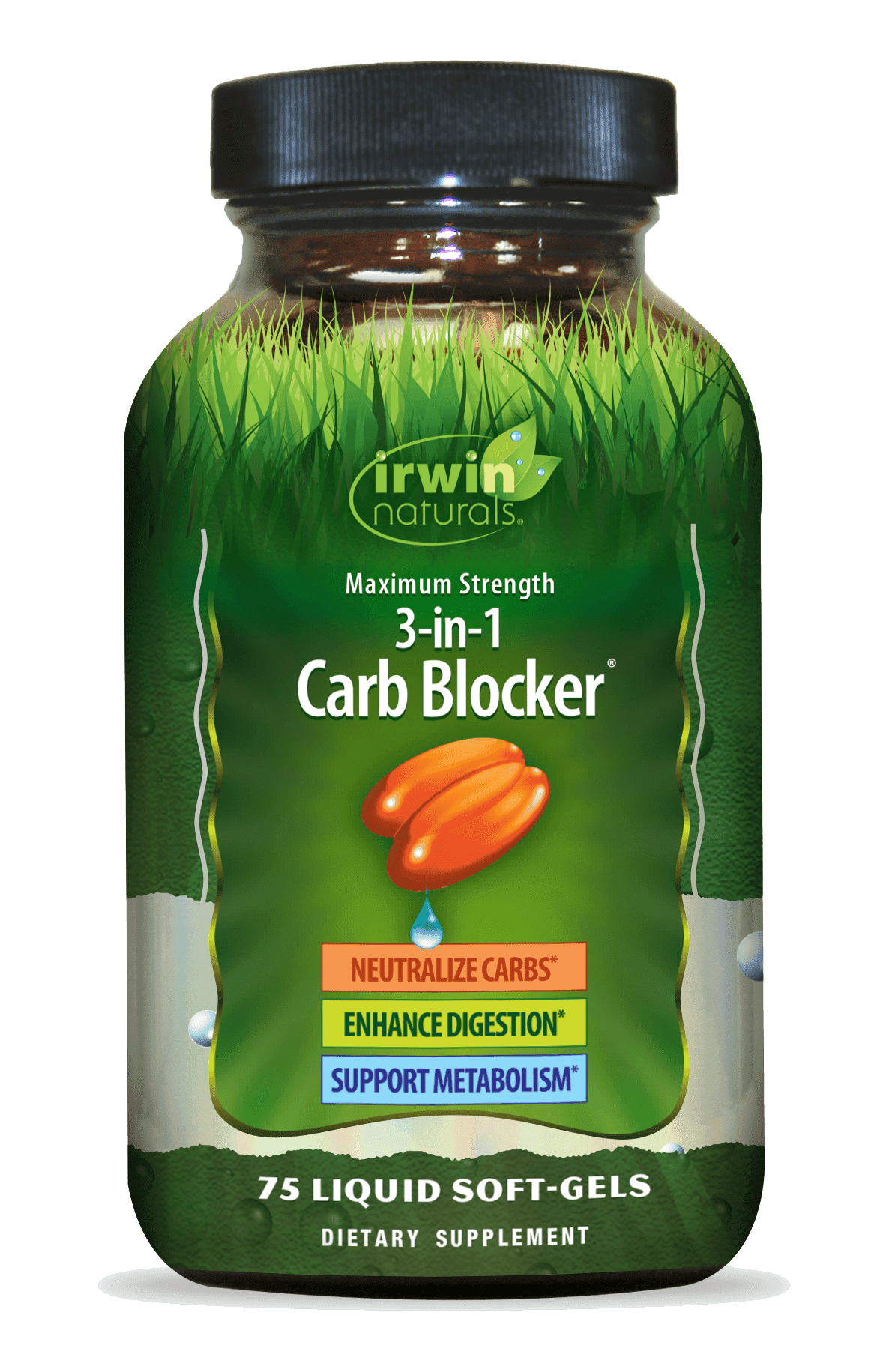 Irwin Naturals Maximum Strength 3-in-1 Carb Blocker - Neutralize Carbohydrates - 75 Liquid Softgels