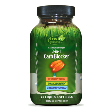 Irwin Naturals Maximum Strength 3-in-1 Carb Blocker - Neutralize Carbohydrates - 75 Liquid Softgels