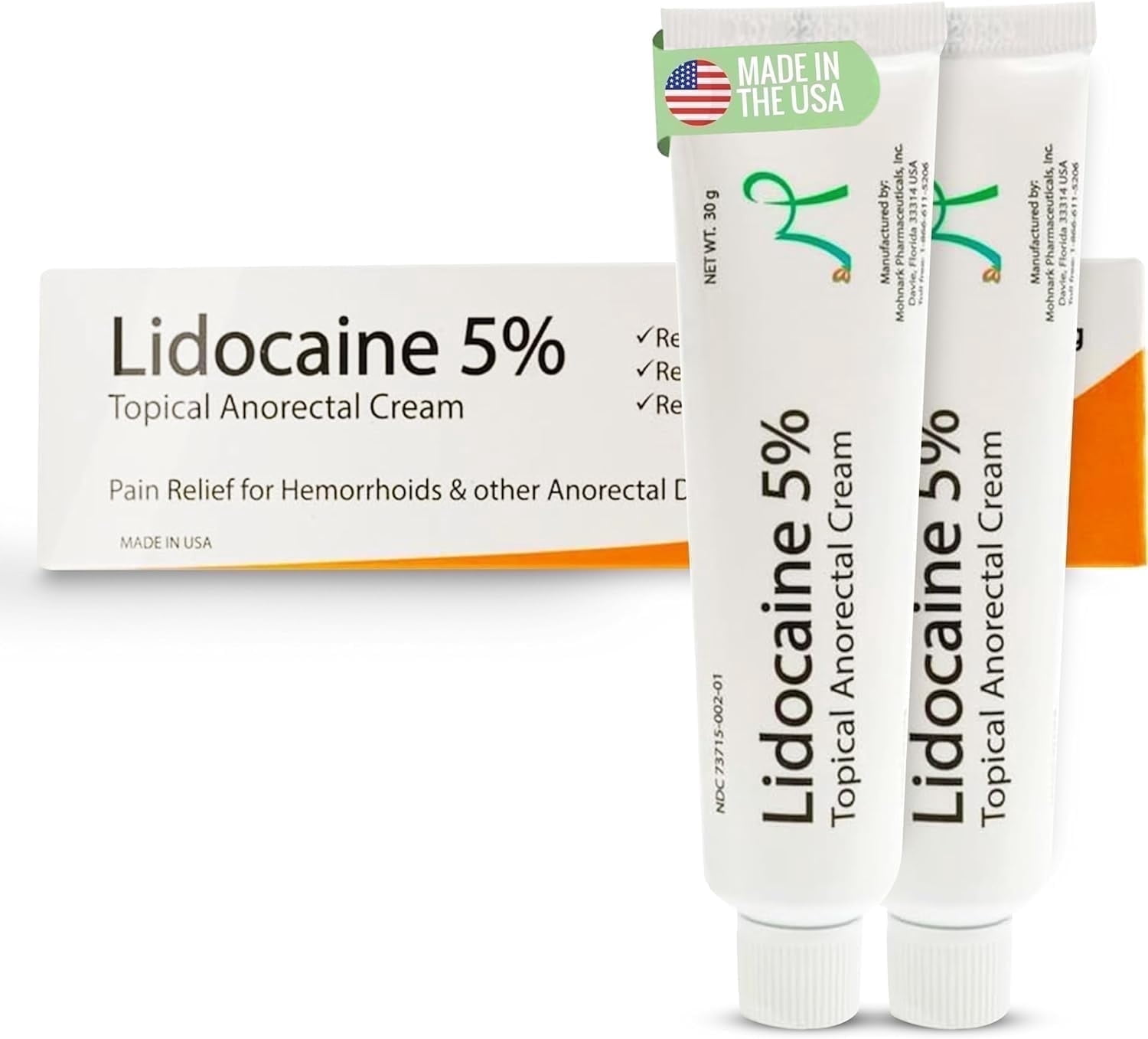 Maximum Strength 5% Lidocaine Hemorrhoid Treatment Cream for External and Internal Hemorrhoids Treatment Burn Itch Pain Relief Topical Anorectal Cream - 30 Gram Tube Made in USA 2PK