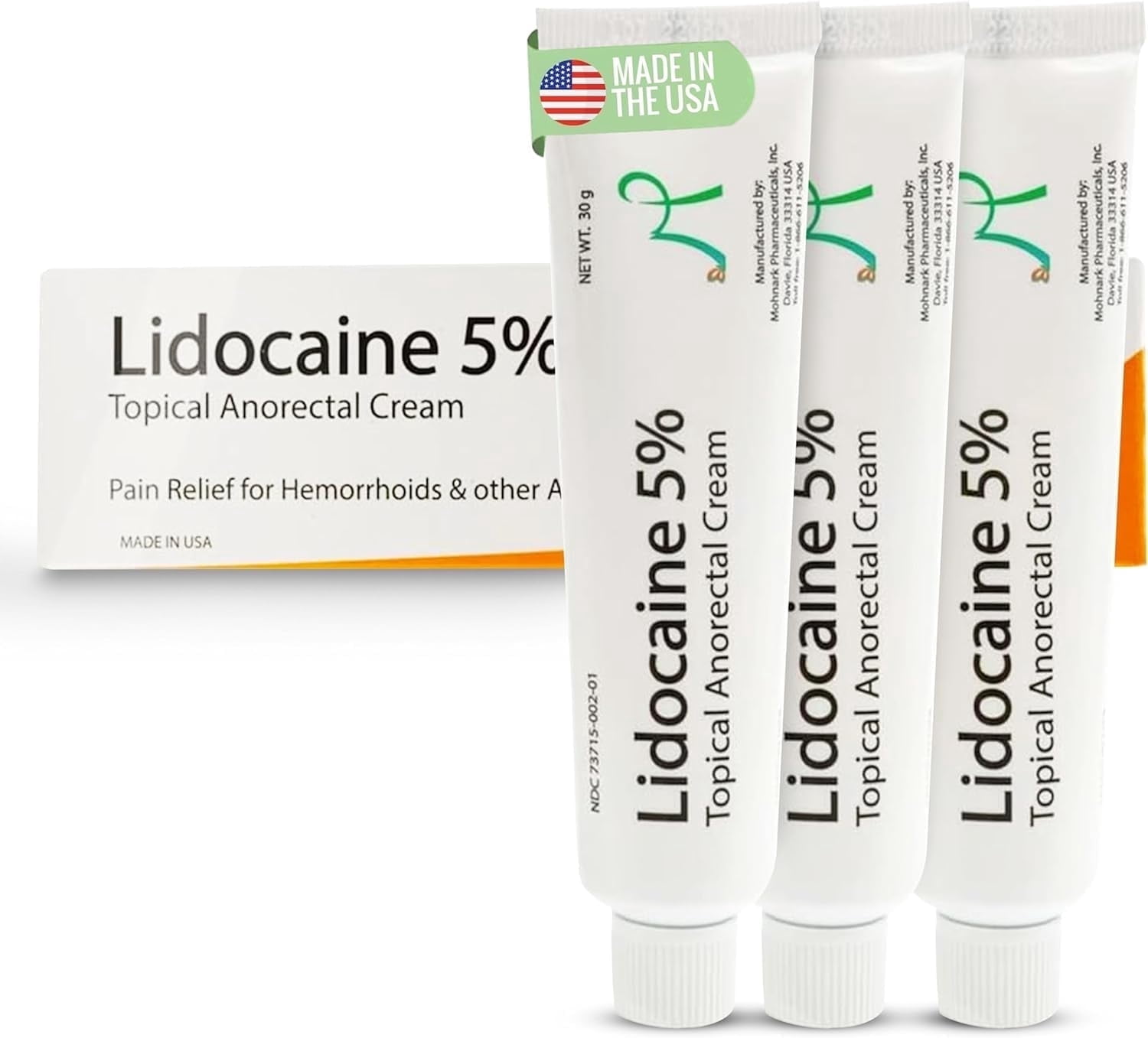 Maximum Strength 5% Lidocaine Hemorrhoid Treatment Cream for External and Internal Hemorrhoids Treatment Burn Itch Pain Relief Topical Anorectal Cream - 30 Gram Tube Made in USA 3PK