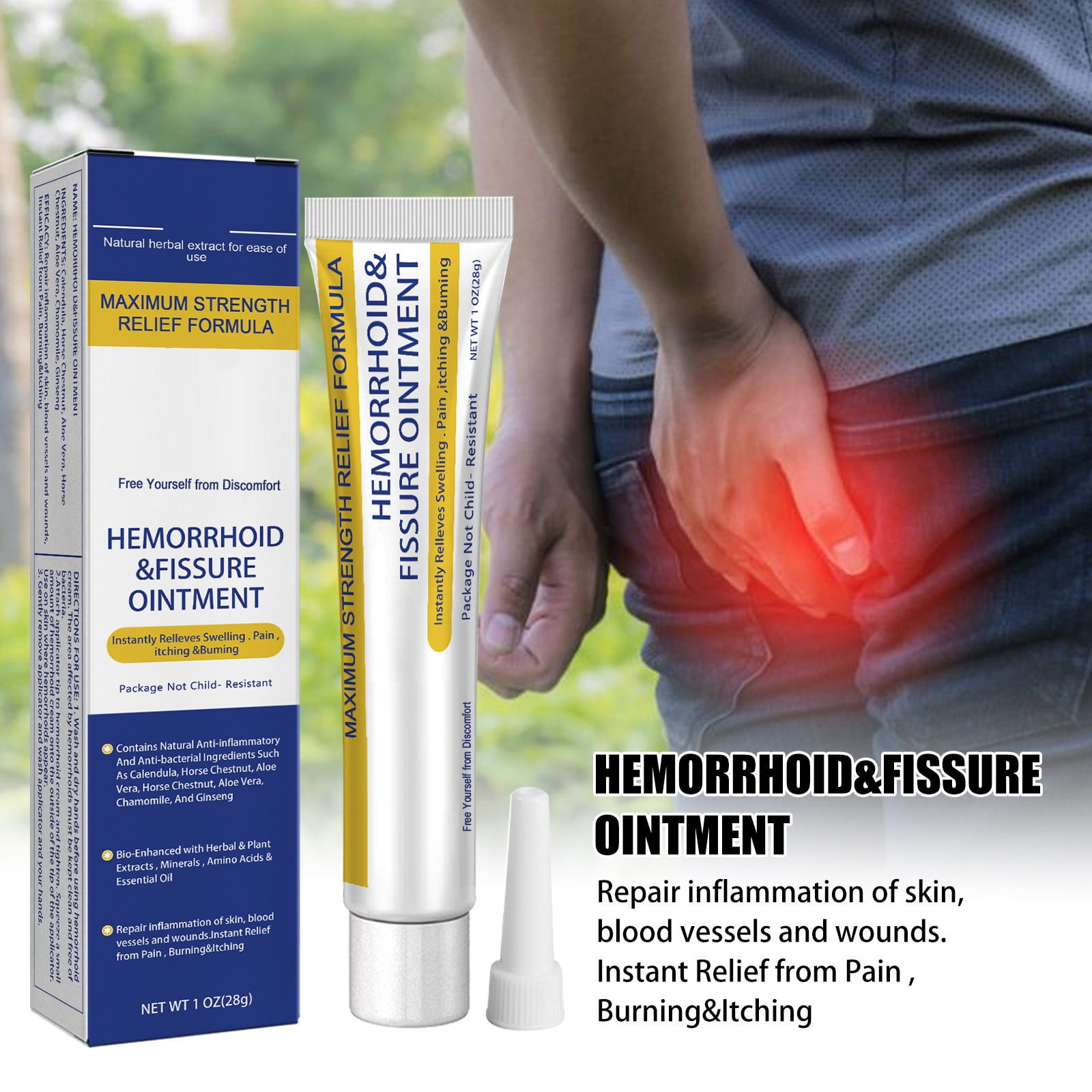 Maximum Strength Hemorrhoid & Fissure Ointment Fast Relief from Pain, Itching, Swelling Natural Herbal Formula