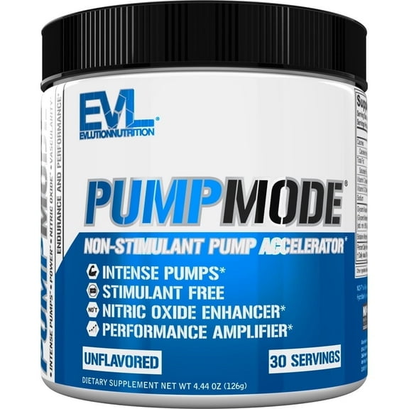 Maximum Strength Nitric Oxide Booster Supplement - Evlution Nutrition Pump Mode Powder 30 Servings (Unflavored)