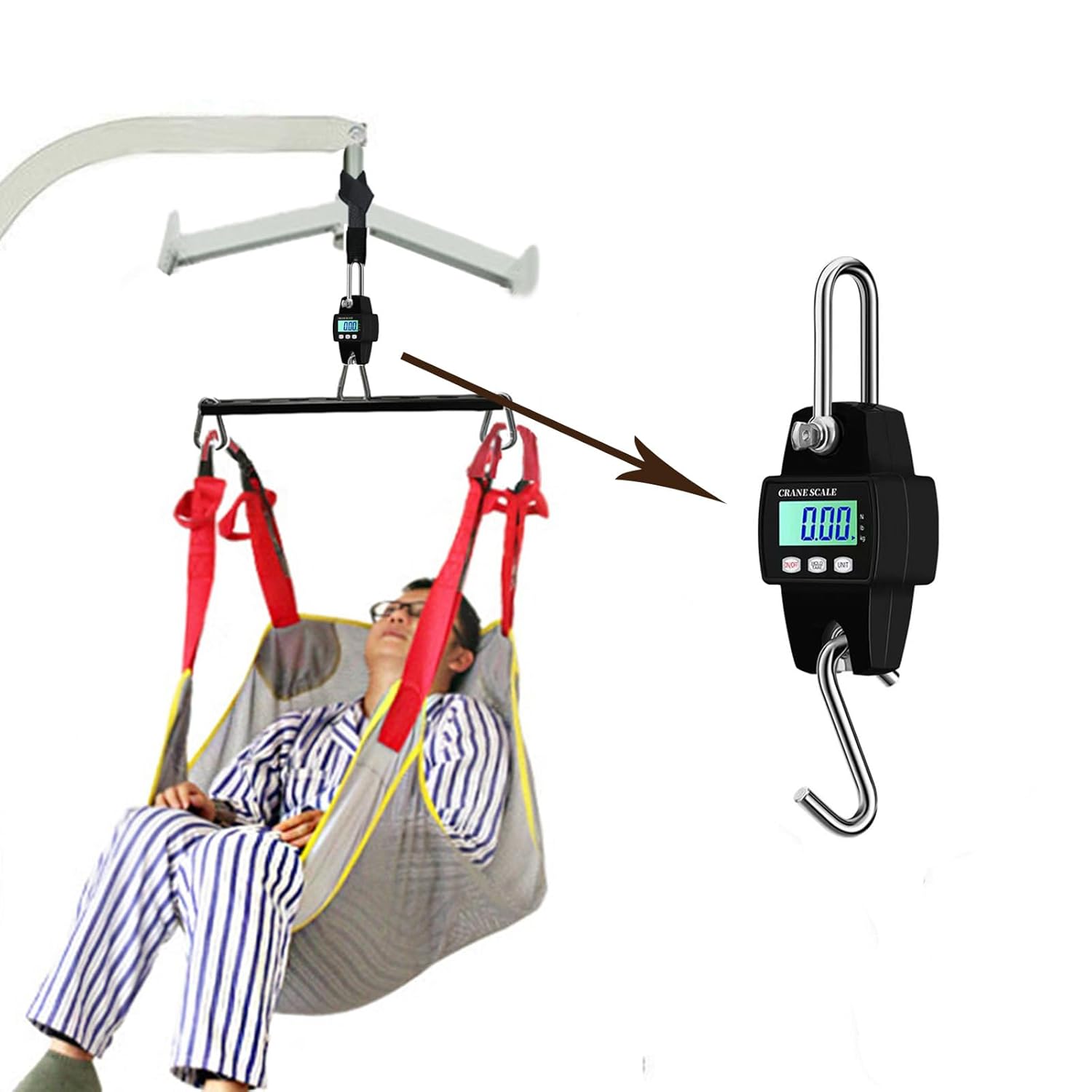Maximum load capacity of 660 lb patient weight scale for hoyer lifts