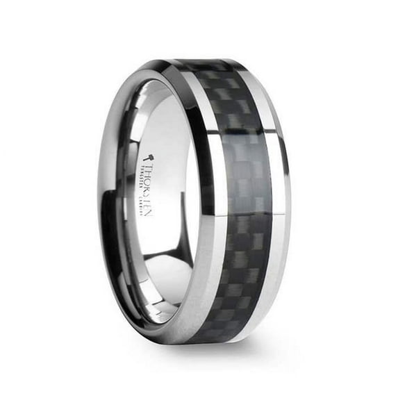 Maximus Tungsten Carbide Wedding Band Black Carbon Fiber Inlay