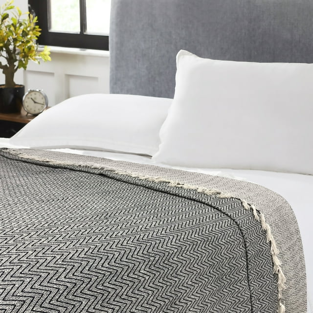 Maxine Chevron Black Cotton Blanket King