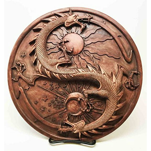 Maxine Miller Double Dragon Alchemy in Robust Yin Yang Astrology Wall Plaque