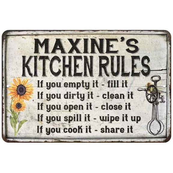 Maxine's Kitchen Rules Chic Sign Vintage Decor 8 x 12 High Gloss Metal 208120032257