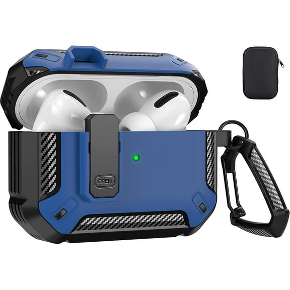 MaxjoyTPU Case Cover for AirPods Pro Premium Silicone Case for Airpods Pro1st Gen [2019] Case-Front Led Visible Lock Keychain&Storage Bag-Blue