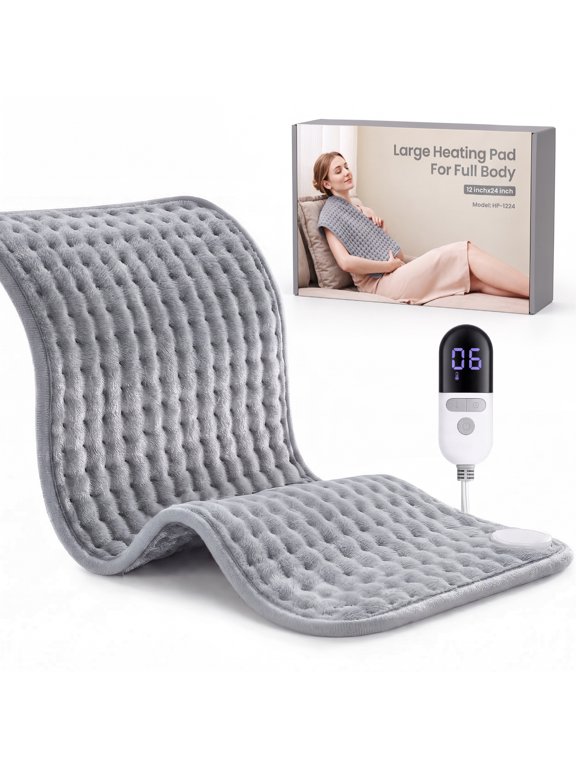 12 x 24 Heating Pad with 4 Heat Settings & Auto Shut-off, for Back Neck Shoulders Stress & Cramps Relief, Gray
