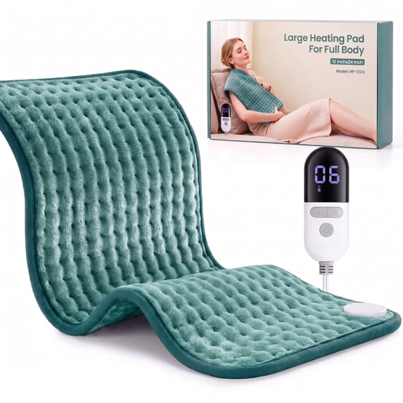 Maxkare 12 x 24 Heating Pad with 6 Heat Settings & Auto Shut-off, for Back Neck Shoulders Stress Relief, Green