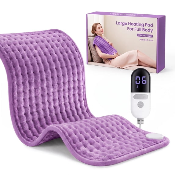 Maxkare 12 x 24 Heating Pad with 6 Heat Settings & Auto Shut-off, for Back Neck Shoulders Stress Relief, Purple