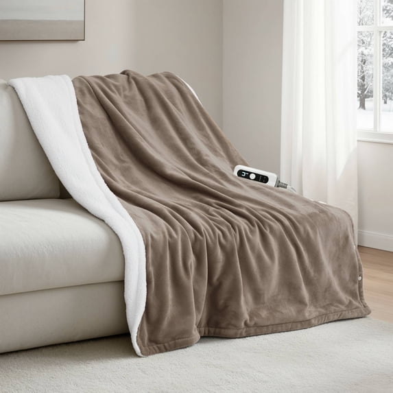 MaxKare Heated Throw Blanket, Electric Blanket with 6 Heating Levels & 4H Auto-off, Machine Washable, 50" x 60", Linen & White
