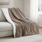 MaxKare Heated Throw Blanket, Electric Blanket with 6 Heating Levels & 4H Auto-off, Machine Washable, 50 x 60, Linen & White