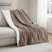 MaxKare Heated Throw Blanket, Electric Blanket with 6 Heating Levels & 4H Auto-off, Machine Washable, 50" x 60", Linen & White