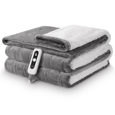 Maxkare Electric Blanket 72"x84" Full Size with 6 Heating Levels & 10H Auto-off, ETL and FCC Certification Machine Washable, Gray & White