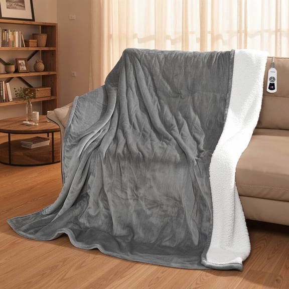MaxKare Heated Blanket Full Size, Electric Blanket with ETL & FCC Certification, 6 Heating Levels & 10H Auto-off, Machine Washable, Gray & White