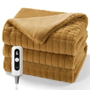 MaxKare Heated Blanket Full Size, Electric Blanket with 6 Heat Settings, 10H Auto-off, Faux Fur/Flannel, Plaid Pattern
