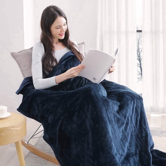 Maxkare Electric Heated Blanket Twin Size 62" x 84" with 4 Heating Levels & 10H Auto-off, Machine Washable, Blue
