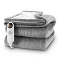 "Maxkare Electric Throw, 50""x60"", 6 Heat Levels, 8 Timer Settings, Flannel & Sherpa, Gray