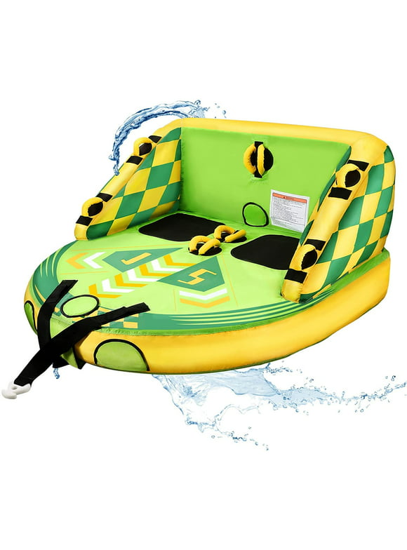 Maxkare Inflatable Towable Tube for Boating Waterskiing with EVA Foam Seat Pads, Towables for 1-2 Person-Green