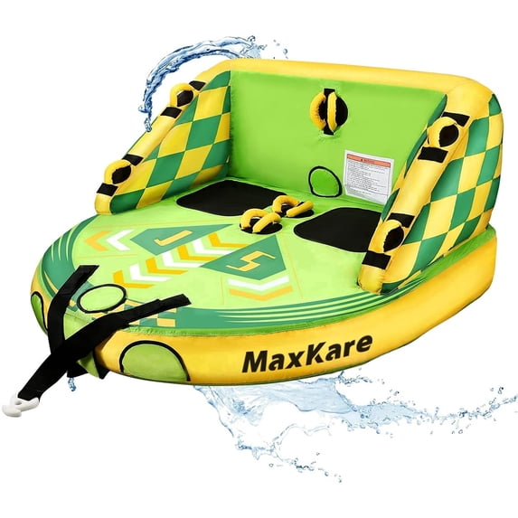 MaxKare Inflatable Towable Tube for Boating Waterskiing with EVA Foam Seat Pads, Towables for 1-2 Person, Green