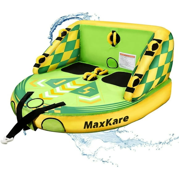 Maxkare Inflatable Towable Tube for Boating Waterskiing with EVA Foam Seat Pads, Towables for 1-2 Person-Green