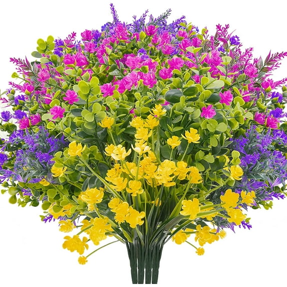 Maxkes10 Bundles Artificial Flowers for Outdoors, Artificial Plants UV Resistant Fake Flowers Greenery Shrubs Plants for Decoration Outdoor Plants Hanging Planter Home Garden Decor